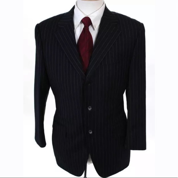 CANALI NAVY BLUE WOOL PINSTRIPE BLAZER SIZE 50 - Picture 1 of 7